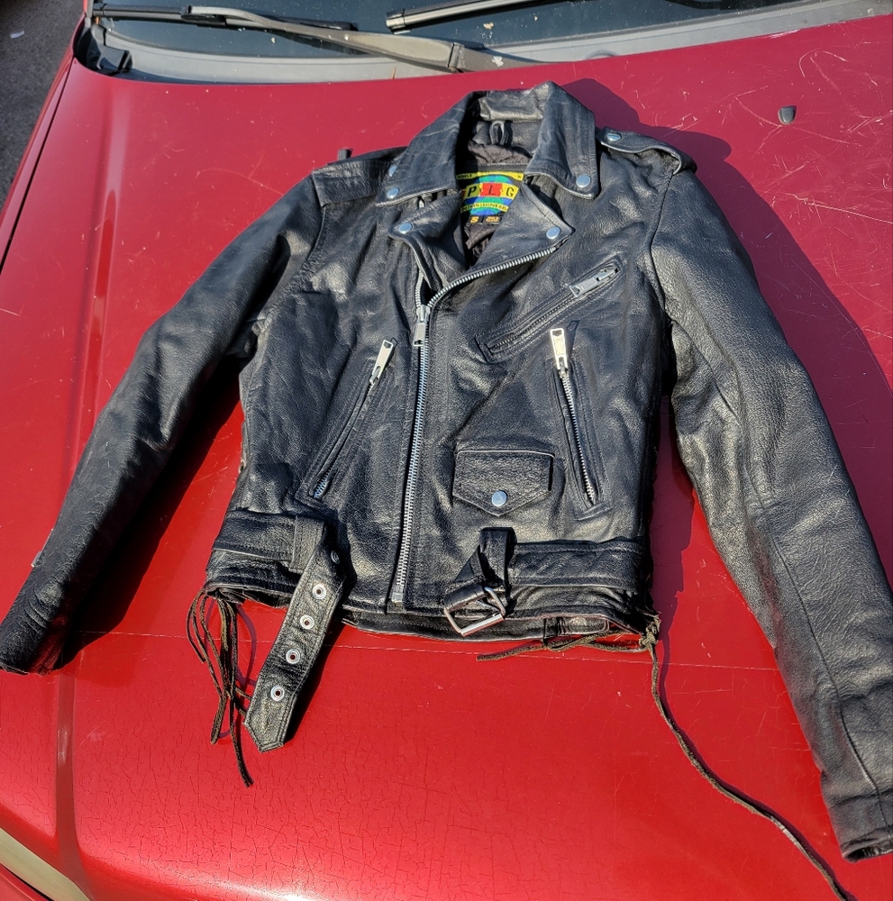 Vintage leather biker motorcycle women's jacket PLG Putnam leather group size sm